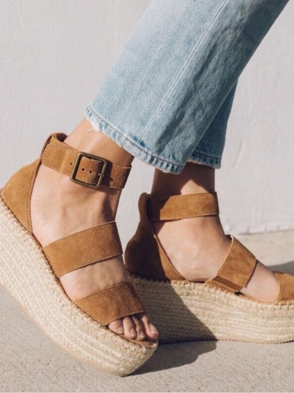 Brown Suede Soludos Platform Espadrille Sandals - Size 8
